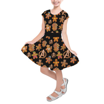 Girls Short Sleeve Skater Dress - Superhero Gingerbread Cookies