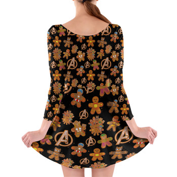 Longsleeve Skater Dress - Superhero Gingerbread Cookies