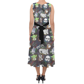 Belted Chiffon Midi Dress - Sketched Star Wars