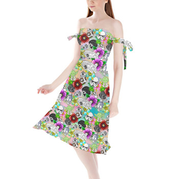 Strapless Bardot Midi Dress - Sketched Floral Star Wars