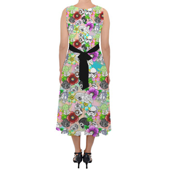 Belted Chiffon Midi Dress - Sketched Floral Star Wars