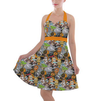 Halter Vintage Style Dress - Sketched Cute Star Wars Characters