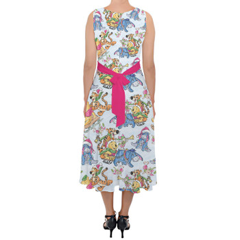 Belted Chiffon Midi Dress - A Pooh Bear Christmas