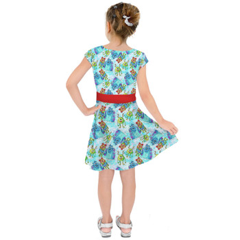 Girls Short Sleeve Skater Dress - A Monsters Inc Christmas