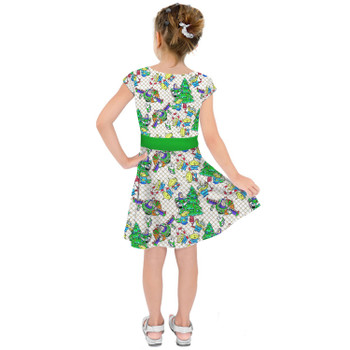 Girls Short Sleeve Skater Dress - A Buzz & Aliens Christmas