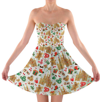 Sweetheart Strapless Skater Dress - Cinderella Castle Gingerbread Cookies