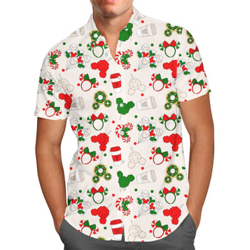 Men's Button Down Short Sleeve Shirt - Christmas Snacks 'n Ears