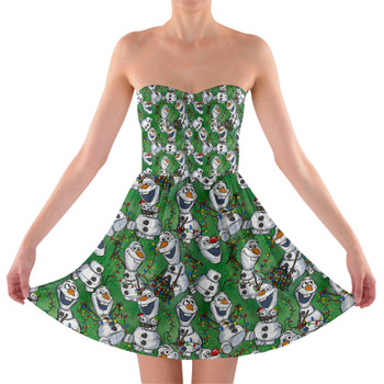 Sweetheart Strapless Skater Dress - Sketched Olaf Christmas