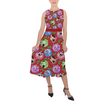 Belted Chiffon Midi Dress - Funny Mouse Ornament Reflections