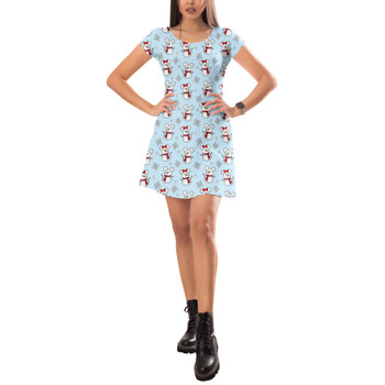 Short Sleeve Dress - Mickey & Minnie Snowmen