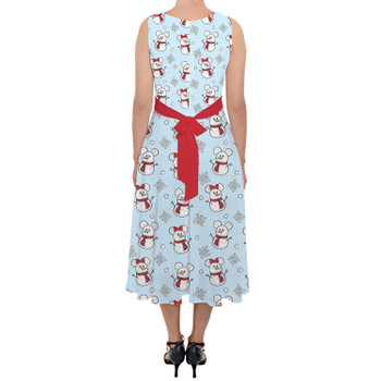 Belted Chiffon Midi Dress - Mickey & Minnie Snowmen