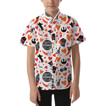 Kids' Button Down Short Sleeve Shirt - Star Wars In Love