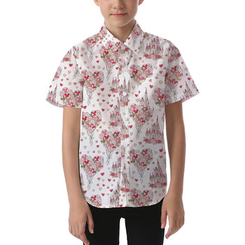 Kids' Button Down Short Sleeve Shirt - Valentine Disney Castle