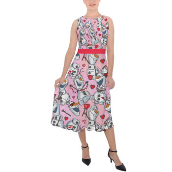 Belted Chiffon Midi Dress - Sketched Olaf Valentine's Day