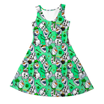 Girls Sleeveless Dress - Sketched Olaf St. Patrick's Day