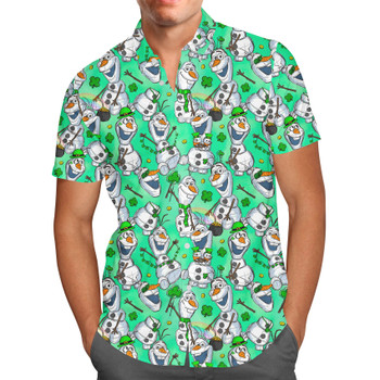 Men's Button Down Short Sleeve Shirt - Sketched Olaf St. Patrick's Day
