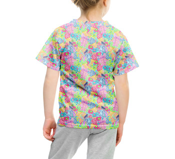 Youth Cotton Blend T-Shirt - Neon Floral Stitch & Angel