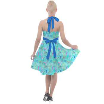 Halter Vintage Style Dress - Neon Floral Baby Turtle Squirt