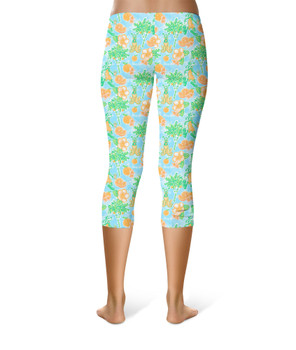 Sport Capri Leggings - Neon Floral Tangerine Goofy & Pluto