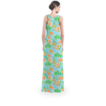 Flared Maxi Dress - Neon Floral Tangerine Goofy & Pluto