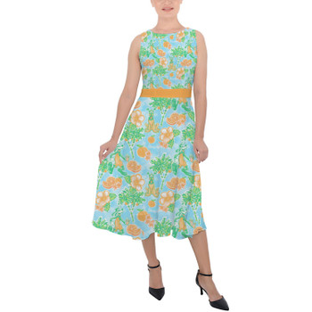 Belted Chiffon Midi Dress - Neon Floral Tangerine Goofy & Pluto