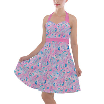 Halter Vintage Style Dress - Neon Floral Jellyfish