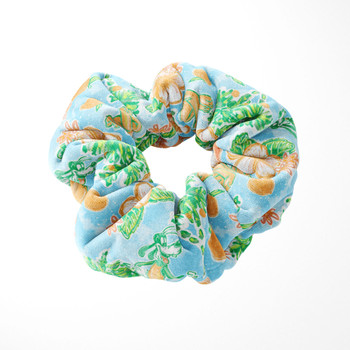 Velvet Scrunchie - Neon Floral Tangerine Goofy & Pluto