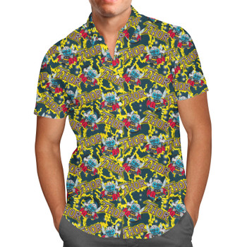 Men's Button Down Short Sleeve Shirt - Superhero Stitch - Thor