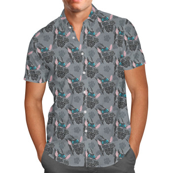 Men's Button Down Short Sleeve Shirt - Superhero Stitch - Black Panther