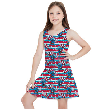 Girls Sleeveless Dress - Superhero Stitch - Captain America