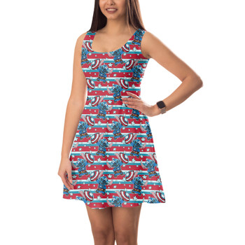 Sleeveless Flared Dress - Superhero Stitch - Captain America