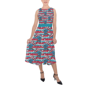 Belted Chiffon Midi Dress - Superhero Stitch - Captain America