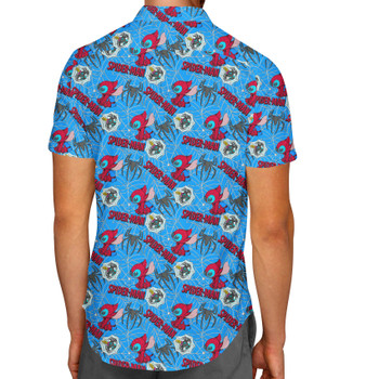 Men's Button Down Short Sleeve Shirt - Superhero Stitch - Spiderman