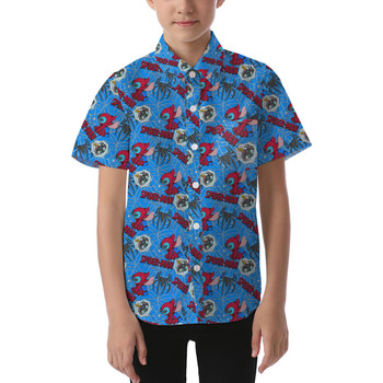 Kids' Button Down Short Sleeve Shirt - Superhero Stitch - Spiderman