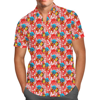 Men's Button Down Short Sleeve Shirt - Superhero Stitch - Ironman