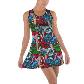 Cotton Racerback Dress - Superhero Stitch - All Heroes Stacked