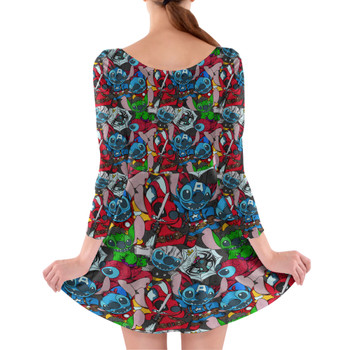 Longsleeve Skater Dress - Superhero Stitch - All Heroes Stacked