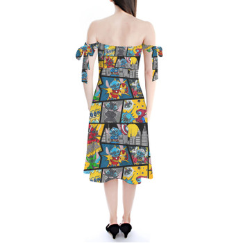 Strapless Bardot Midi Dress - Superhero Stitch - Comic Book