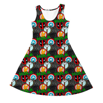 Girls Sleeveless Dress - Superhero Stitch - Superhero Badges