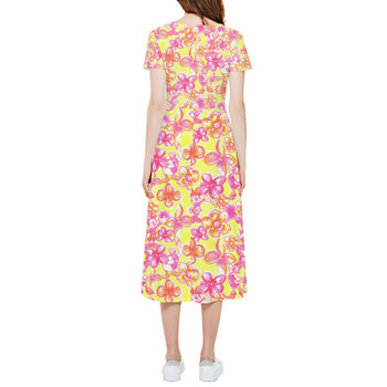 High Low Midi Dress - Neon Tropical Floral Mickey & Friends