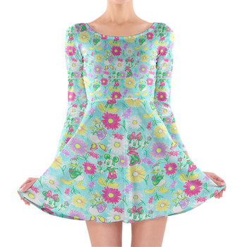 Longsleeve Skater Dress - Neon Spring Floral Mickey & Friends