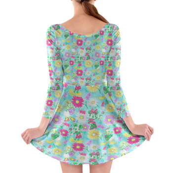 Longsleeve Skater Dress - Neon Spring Floral Mickey & Friends