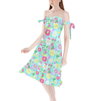 Strapless Bardot Midi Dress - Neon Spring Floral Mickey & Friends