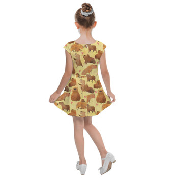 Girls Cap Sleeve Pleated Dress - Capybara Love