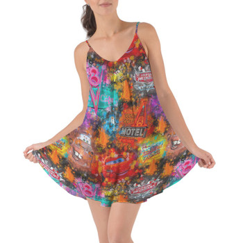 Beach Cover Up Dress - Watercolor Pixar Cars