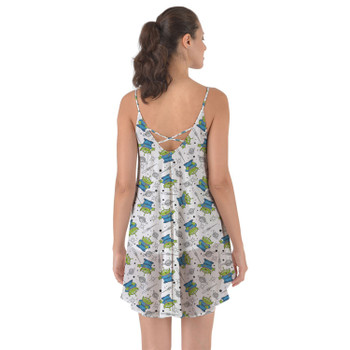 Beach Cover Up Dress - Little Green Aliens on White