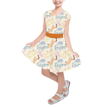 Girls Short Sleeve Skater Dress - Sketched Pooh Autographs