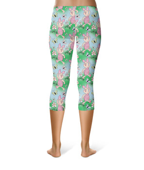 Sport Capri Leggings - Sketched Piglet and Butterflies