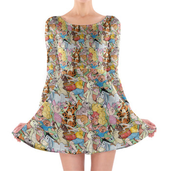 Longsleeve Skater Dress - Sketched Pooh Characters