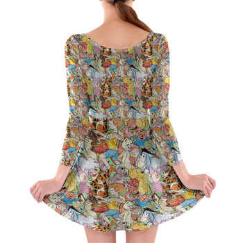 Longsleeve Skater Dress - Sketched Pooh Characters